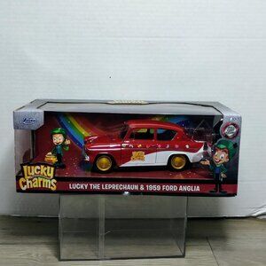 Lucky Charms Lucky the Leprechaun & 1959 Ford Anglia Die Cast Box Set NIB
